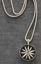small silver flower black resin pendant